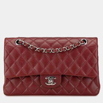 Pre Owned Chanel Red Medium Classic Caviar Double Flap