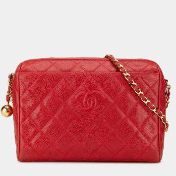 Pre Owned Chanel Red CC Quilted Caviar Chain Camera Bag