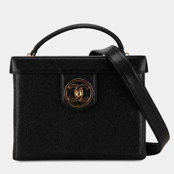 Pre Owned Chanel Black CC Caviar Vanity Case