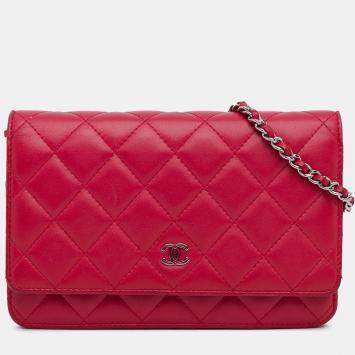Pre Owned Chanel Pink Classic Lambskin Wallet on Chain