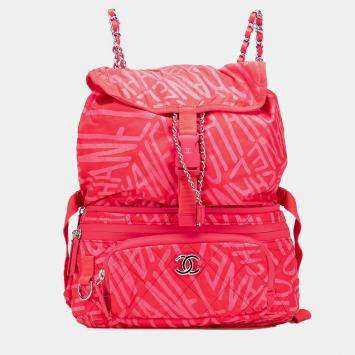 Pre Owned Chanel Printed Nylon Coco Neige Convertible Backpack