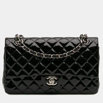 Pre Owned Chanel Black Medium Classic Patent Double Flap