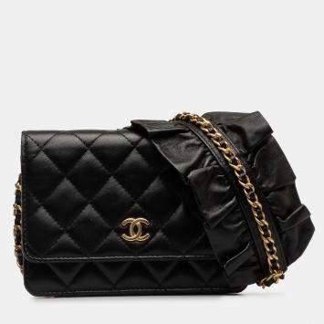 Pre Owned Chanel Black Lambskin Romance Wallet On Chain