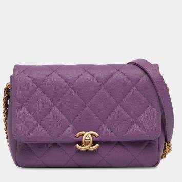 Pre Owned Chanel Purple Small Quilted Caviar Chain Melody Flap