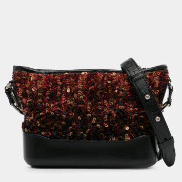 Pre Owned Chanel Black Brown Small Sequin Gabrielle Crossbody