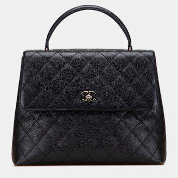 Pre Owned Chanel Black CC Quilted Caviar Kelly Top Handle Bag