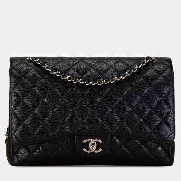 Pre Owned Chanel Black Maxi Classic Caviar Double Flap
