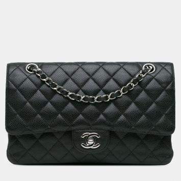 Pre Owned Chanel Black Medium Classic Caviar Double Flap