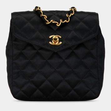 Pre Owned Chanel Black CC Quilted Satin Crossbody