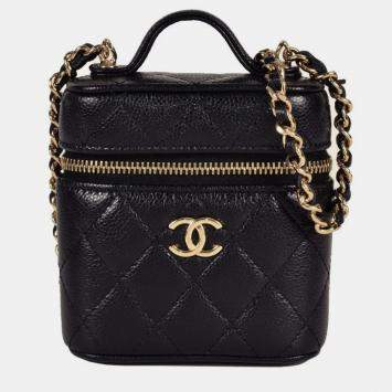 Pre Owned Chanel Vanity Mini Black Leather Shoulder Bag