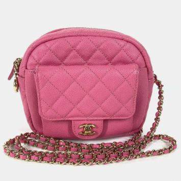 Pre Owned Chanel CC Day Camera Case Pink Leather Shoulder Bag