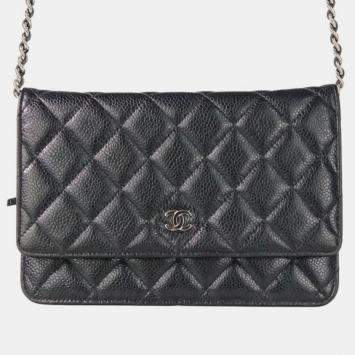 Pre Owned Chanel Classic Black Leather Wallet On Chain