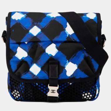 Pre Owned Chanel Airline Messenger Bag Shoulder Blue Multicolor Nylon