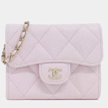 Pre Owned Chanel Timeless Classic Line Chain Pink Calf Leather Clutch