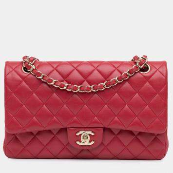 Pre Owned Chanel Pink Medium Classic Lambskin Double Flap