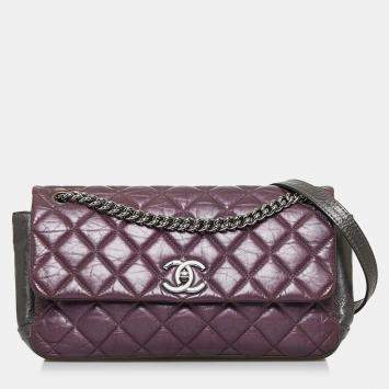 Pre Owned Chanel Purple Glazed Matelasse Portobello Flap Bag