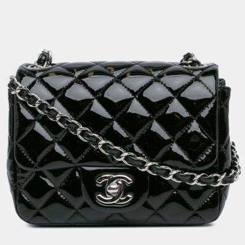 Pre Owned Chanel Black Mini Square Classic Patent Single Flap