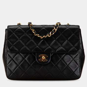 Pre Owned Chanel Black Mini Square Classic Lambskin Single Flap