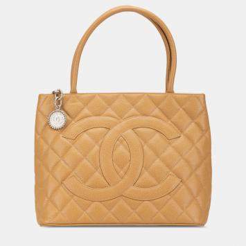 Pre Owned Chanel Beige Caviar Medallion Tote