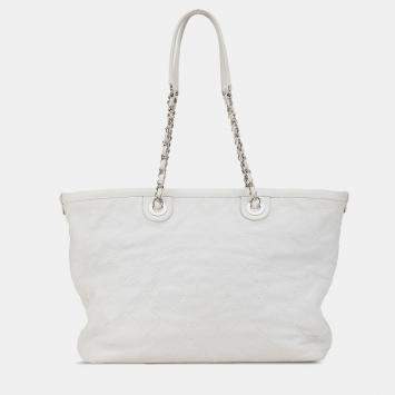 Pre Owned Chanel Grey Small Quilted Caviar Daily Shopping Tote