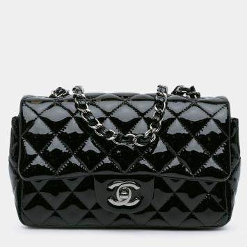 Pre Owned Chanel Black Mini Rectangular Classic Patent Single Flap