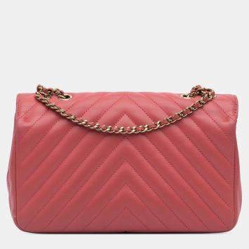 Pre Owned Chanel Pink Medium Chevron Lambskin Statement Flap