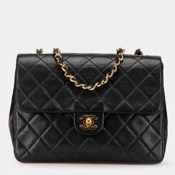 Pre Owned Chanel Black Small Square Quilted Lambskin Flap