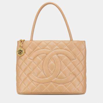 Pre Owned Chanel Brown Caviar Medallion Tote