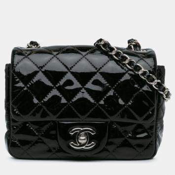 Pre Owned Chanel Black Mini Square Classic Patent Single Flap