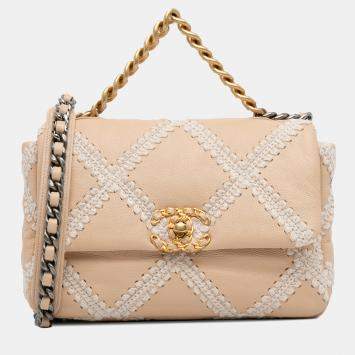 Pre Owned Chanel Beige Medium Crochet Calfskin 19 Flap