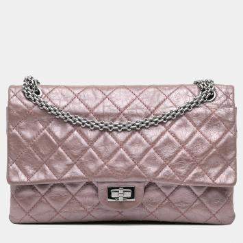 Pre Owned Chanel Pink Reissue 2.55 Aged Metallic Calfskin Double Flap 226