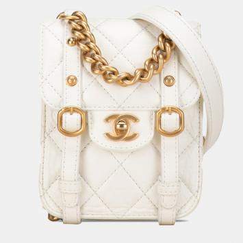 Pre Owned Chanel White Mini Aged Calfskin City School Flap