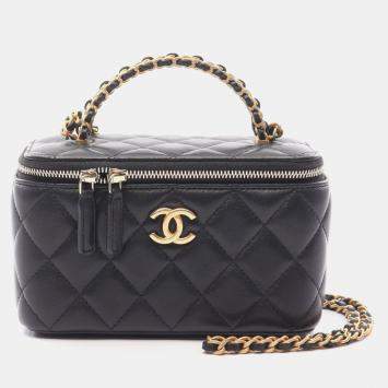 Pre Owned Chanel Vanity Case Black Leather Shoulder Bag
