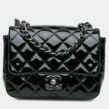 Pre Owned Chanel Black Mini Square Classic Patent Single Flap