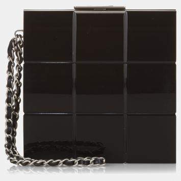 Pre Owned Chanel Black Choco Bar Lucite Perspex Clutch