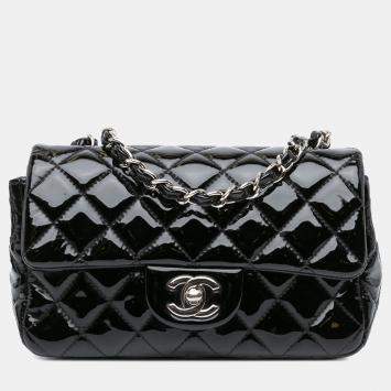 Pre Owned Chanel Black Mini Rectangular Classic Patent Single Flap