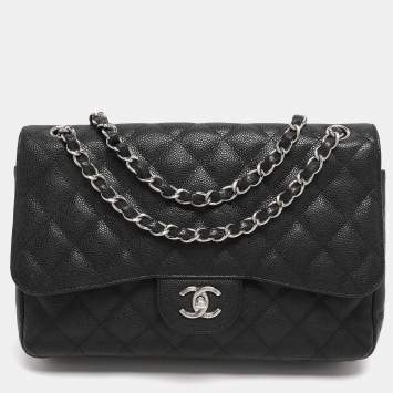 Pre Owned Chanel Black Quilted Leather Jumbo Classic Double Flap Bag