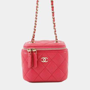 Pre Owned Chanel Matelasse Pink Caviar Leather Mini Vanity Chain Shoulder Bag