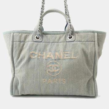 Pre Owned Chanel Deauville 2Waytote Bag Light Blue Denim Size Gm