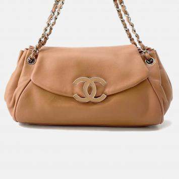 Pre Owned Chanel Cc Logo Chain shoulder Bag Brown Lambskin