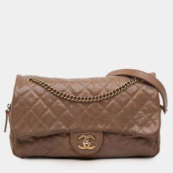 Pre Owned Chanel Brown Large Quilted Caviar Shiva Flap