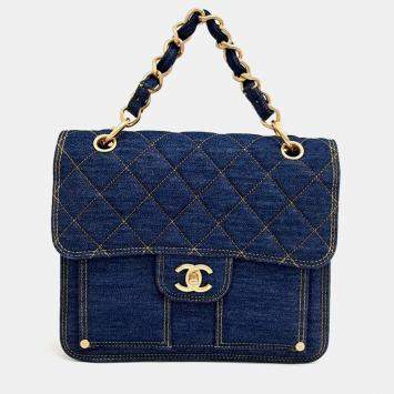 Pre Owned Chanel Blue Denim Denim Square Backpack