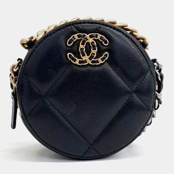 Pre Owned Chanel Black Leather 19 Round Mini Crossbody Bag