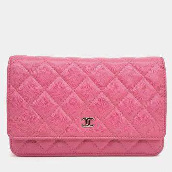 Pre Owned Chanel Pink Leather Caviar WOC Mini Crossbody Bag