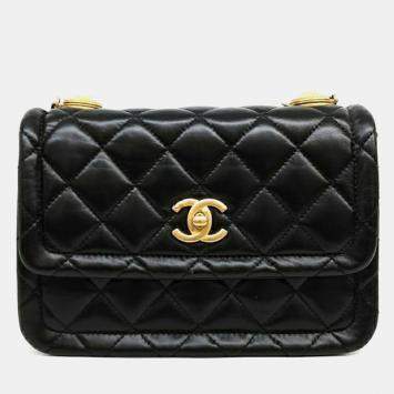 Pre Owned Chanel Black Leather Button-On Top Crossbody Bag