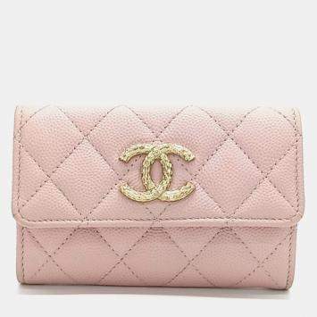 Pre Owned Chanel Pink Caviar Leather Caviar Card Holder