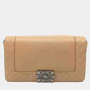Pre Owned Chanel Beige Leather Boy Bag Medium