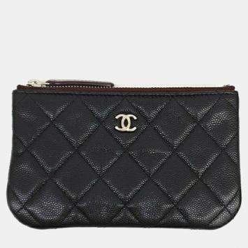 Chanel Black Quilted Caviar Leather WOC Double Zip Wallet on