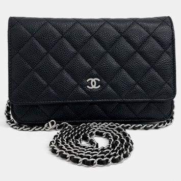 Chanel Black Quilted Caviar Leather WOC Double Zip Wallet on