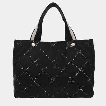 Pre Owned Chanel Black Nylon Travel Line Tote Handbag